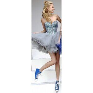 NWOT Sherri Hill 21101 Silver Mist Strapless Formal Dress $450